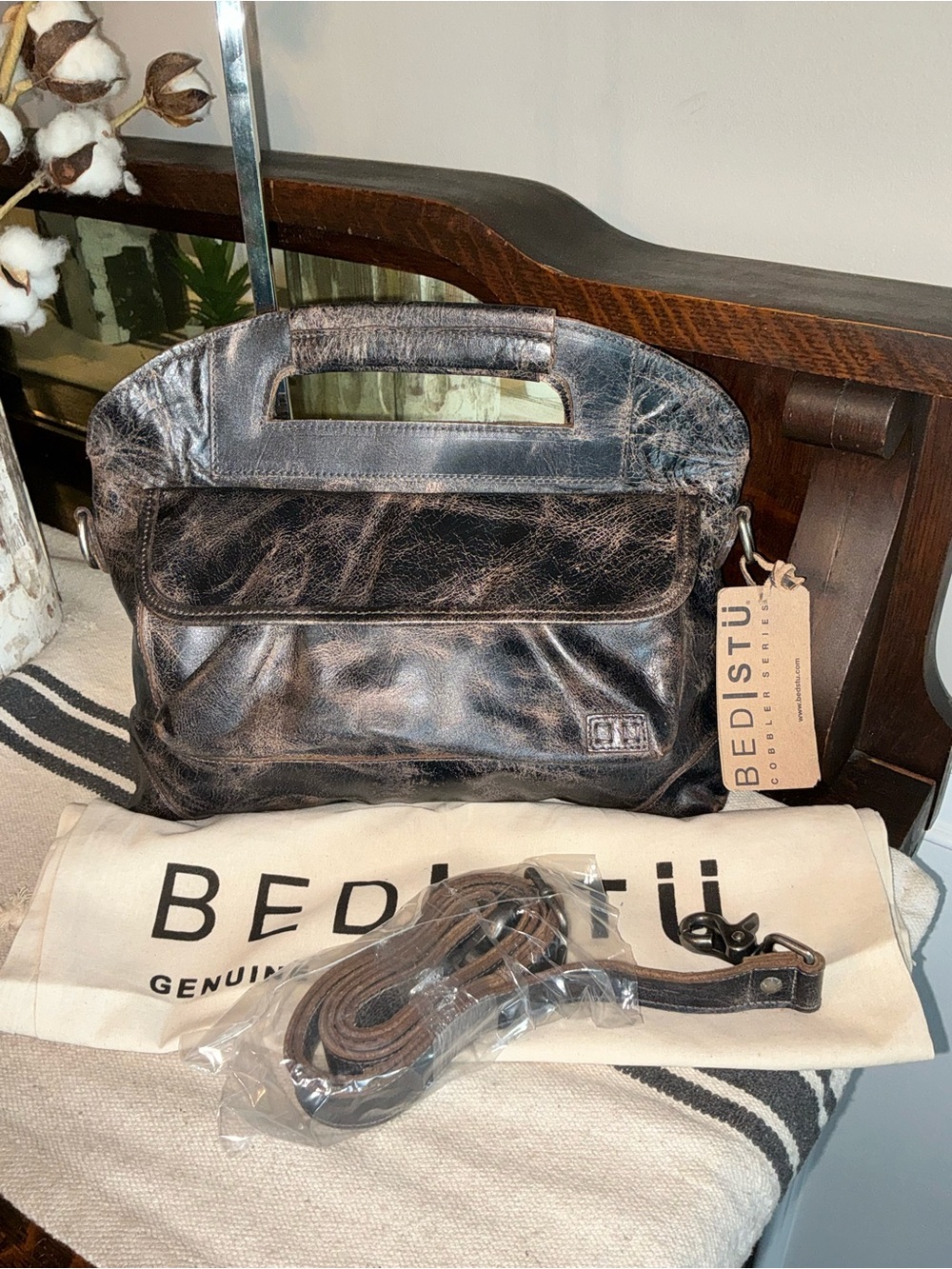 NWT Bed Stu Leather Greenway Handbag Crossbody Bag Black Lux MSRP $265